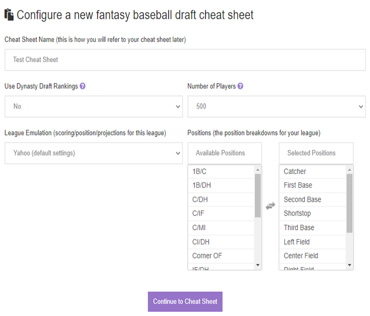 Draft Cheat Sheets: Assemble your personal draft rankings